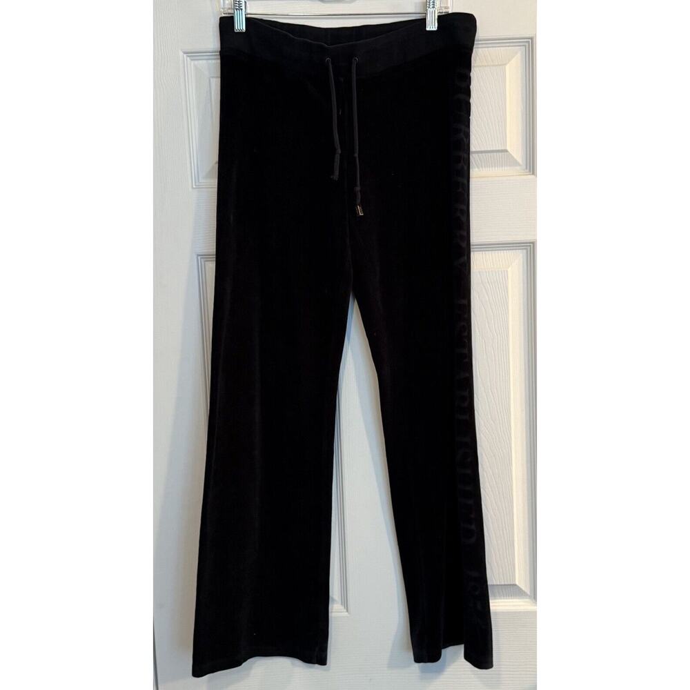 Burberry London Women’s Joggers Sz Small Black Velvet Wide Leg‎ Full Leg Logo